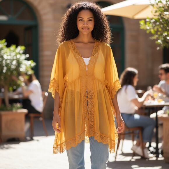 Time & Tru Tops - BohoTime & Tru NWOT Poncho Pullover Breezy Flowy Sz OS Prairie Festival Western